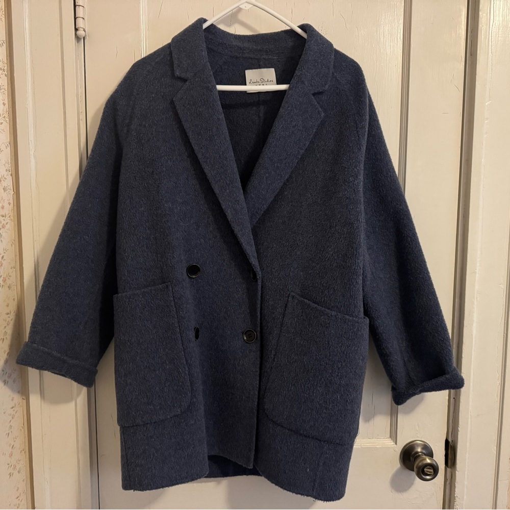 Haze blue women wool coat 80% wool